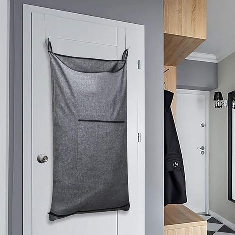 Panier à linge suspendu, au-dessus du panier de porte pour vêtements, gain de place pour salle de bain (89 x 56 cm, gris chiné) (1/5)