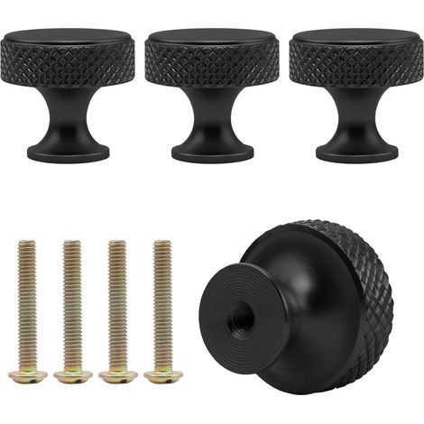 4 Pièces Bouton Meuble, Alliage D'aluminium Boutons de Portes pour Placards, Antidérapant Bouton de Meuble Noir, Comprend 4 Vis (1/5)