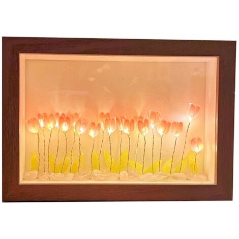 Cornice portafoto a forma di tulipano, luce notturna, cornice portafoto floreale, decorazione per la casa, per la famiglia e gli amici (1/5)