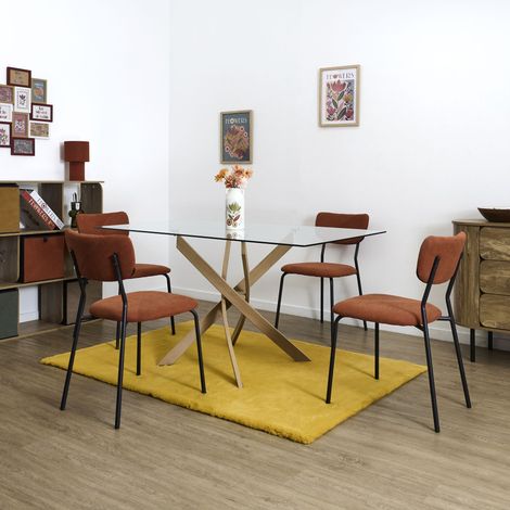 Lot de 4 Chaises - HOME DECO FACTORY - Jules - Côtelées - Confortables - Terracotta (1/5)