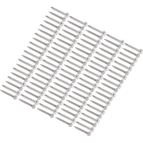 Assortiment de 100 vis à tête hexagonale avec rondelle, en acier inoxydable 304, autoperceuses, 4,2 x 38 mm et 4,8 x 38 mm (1/5)