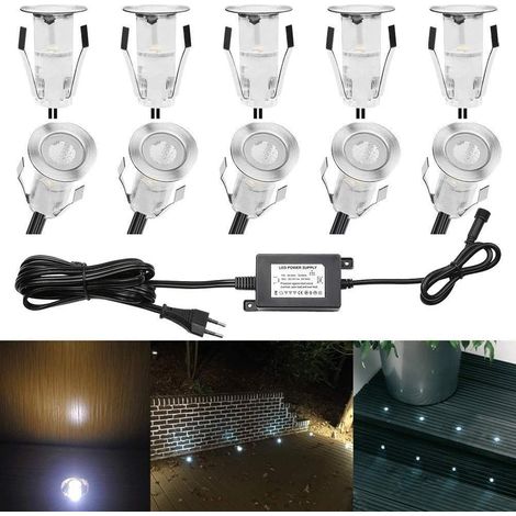 Lot de 10 Lampe de Spot LED Mini Ø18mm Eclairage encastré Inox pour Terrasse Enterré Plafonnier, IP67 Etanche DC12V Lumière Extérieure pour Chemin Escalier Paysage Etape (Blanc Chaud) (1/5)