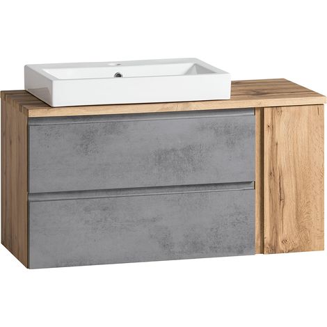 Waschtisch mit Keramik-Aufsatzbecken links VASTO-03-CONCRETE in Wotan Eiche Nb. mit Beton Optik, B/H/T ca. 105/65,5/47 cm (1/5)
