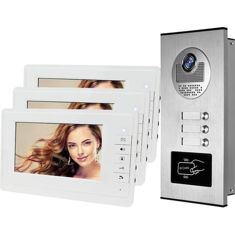 7 '' Couleur Filaire Interphone Vidéo Porte Système de Téléphone kit 700TVL Accès Entrée Caméra Sonnette 3 Monitors pour Multi- Appartements/Maison (1/5)
