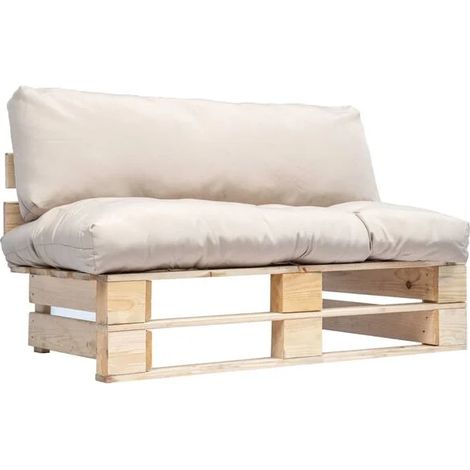 Canapé de Jardin en Bois de Pin avec Coussins Couleur Sable (1/5)