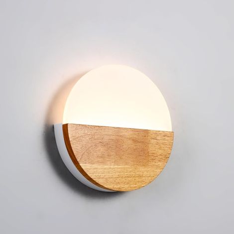 Applique Murale Intérieure LED, Applique Murale Bois Ronde 6W Lampe Murale Moderne Lumière Chaude Éclairage Acrylique Veilleuse pour Chambre à Coucher Enfant Couloir (1/5)