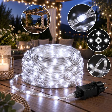 HEMVOR Guirlande lumineuse LED extérieure 50 m 400 LED, 8 modes avec mémoire, blanc (1/5)