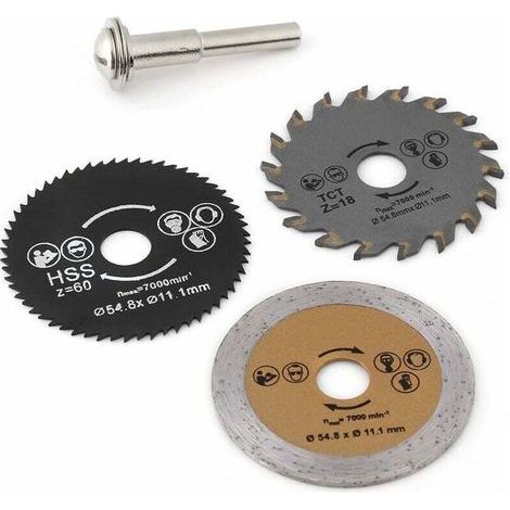 Lames de scie circulaire miniatures HSS 54,8 mm avec mandrin - Outil de coupe rotatif pour le travail du bois - RTGPT (1/5)
