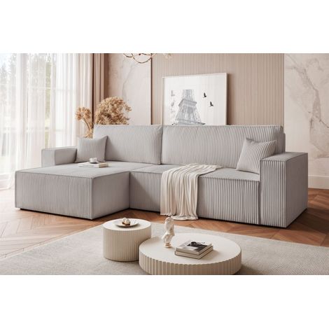 Ecksofa Schlafsofa Sofa ADARA MAX in Stoff Poso Hellgrau Ottomane Links (1/5)