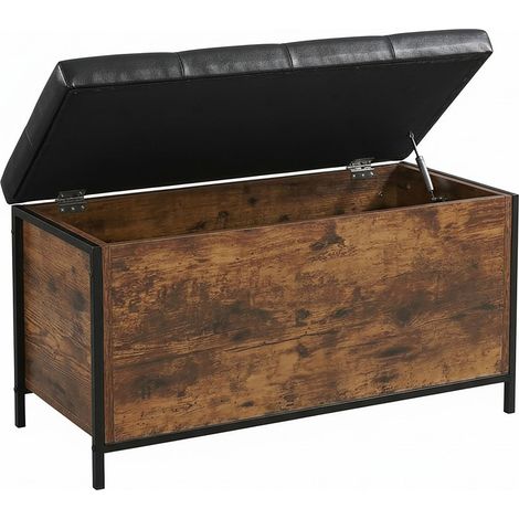 Relaxdays Sitzbank, Stauraum, gepolstert, Kunstleder, Industrial, HBT: 50x80x40 cm, Sitztruhe Flur, dunkelbraun/schwarz