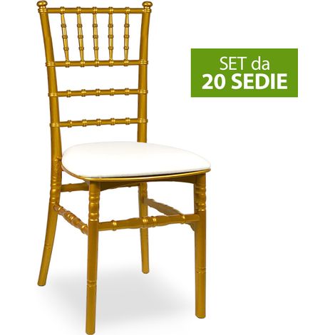 Set da 20 Sedie Chiavarine Plastica Gialle ottone con cuscino similpelle bianco