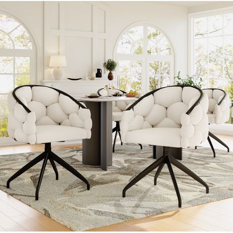 Chaise pivotante 360° en velours beige, 45 x 44 x 77,5 cm, dossier et structure métal (1/5)