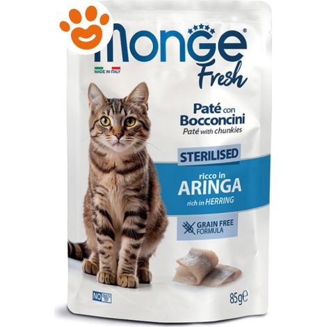 Monge Fresh Cat Sterilised Paté con Bocconcini Ricco in Aringa - Bustina 85 Gr - Cibo Umido Gatti