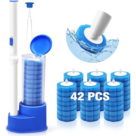 Brosse de Toilette Jetable avec Pince à épiler, Baguette WC avec 42 Recharges de Nettoyage, Nettoyeur Toilette pour évier, Baignoire, Lavabo et Urinoir (1/5)