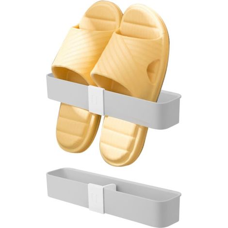 Set di 2 porta pantofole da parete, porta pantofole per la casa, porta scarpe da doccia, organizer da parete per pantofole da doccia con strisce adesive per bagno, cucina, ecc. (1/4)