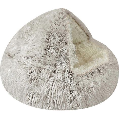 Lit d'hiver long et moelleux pour animaux de compagnie, coussin rond, niche pour chat 2 en 1, sac de couchage chaud, nid pour petits animaux, marron (1/5)