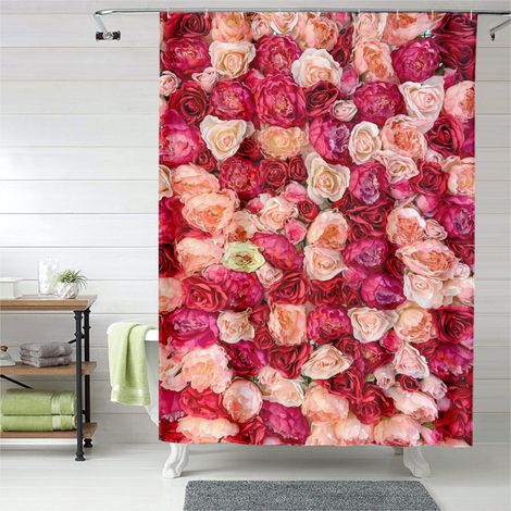 Rideau de douche motif cœurs romantique doux, polyester imperméable, 90x180 cm (1/5)