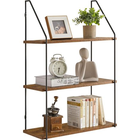 Étagères Murales à 3 Niveaux, Etagères Flottantes Industrielle Vintage, Etagere de Rangement Murale pour Chambre à Coucher, Cuisine, Salon, Salle de Bain HD-HRF-TM012 (1/5)
