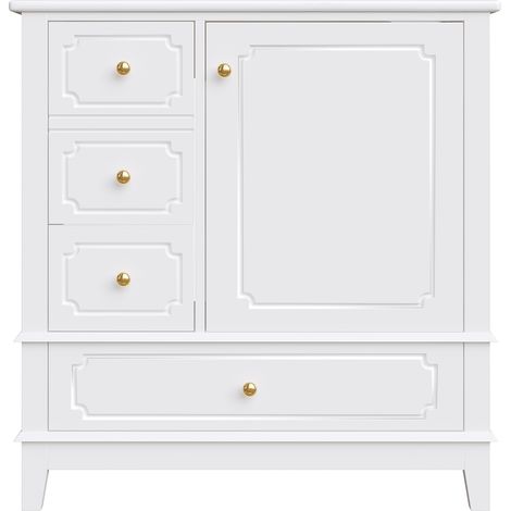 Waschbeckenunterschrank aus Keramik 76,5 cm weiß mit Schubladen und goldfarbenem Griff MODENUIT (1/5)
