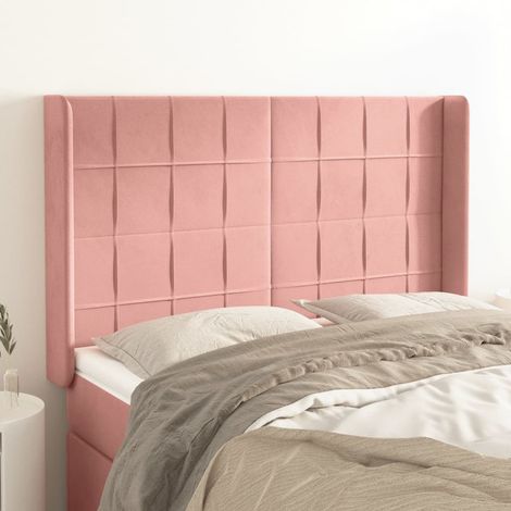 Tête de lit avec oreilles Panneau de lit pour Lit adult Décoration murale Rose 147x16x118/128 cm Velours RJYKXR147097 (1/5)
