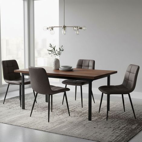 Set Osasco, 4 Stühle, Samtoptik, Gepolstert, Dunkelgrau (1/4)