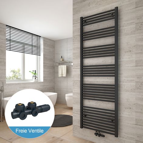 Heilmetz Radiadores toalleros de agua conexión intermedia Incluye conexiones de radiador 180x60cm Antracita Radiador + Antracita Válvula