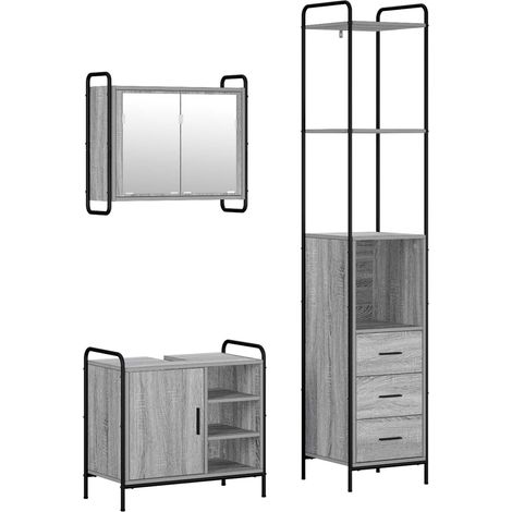 vidaXL Set di Armadi da Bagno 3 pz Sonoma grigio 40 x 36 x 200,5 cm (1/5)