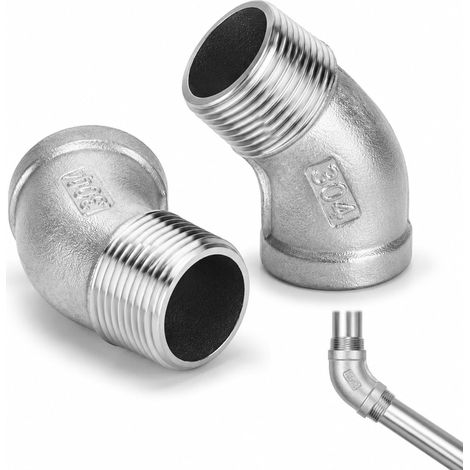 2 Pièces Raccords Coudés 45° En Acier Inoxydable 304, Filetage Femelle 3/8" Vers Mâle 3/8", Connecteurs De Tuyauterie Résistants À La Corrosion Pour Irrigation, Gaz Et Liquides (1/5)