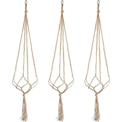 Suspension plante - PZCC - Macramé - Lot de 3 - Jute - Avec porte-clés (1/4)