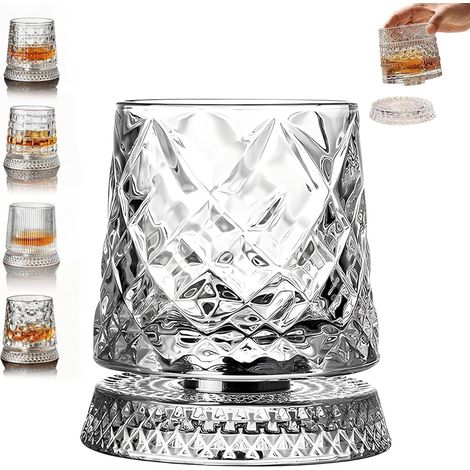 Verre à whisky rotatif anti-stress – Verre en cristal pour whisky ou bourbon pivotant à 360 degrés idéal pour les bars à domicile, les anniversaires, les fêtes et la fête des Pères. (1/5)