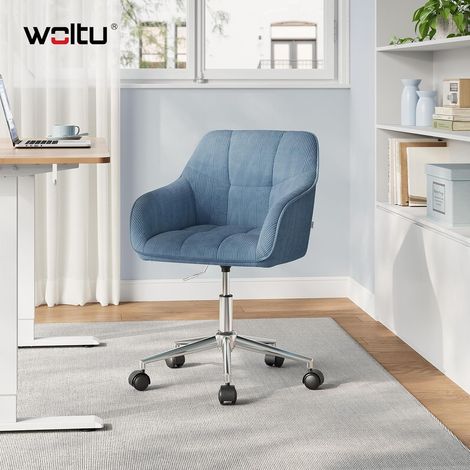 WOLTU Silla de escritorio giratoria / Silla de oficina con ruedas, regulable en altura, para oficina en casa – Pana, azul (1/5)