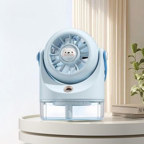 Ventilador Portátil con Nebulizador Recargable, Silencioso y Compacto en Azul – Ideal para Oficina, Viajes y Exteriores (1/4)