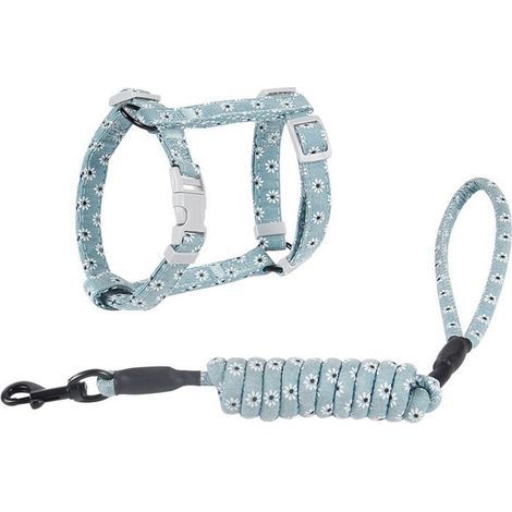 Harnais floral 1 pièce avec laisse réglable, adapté aux chats, bleu clair, M (6-12 chats) (1/5)