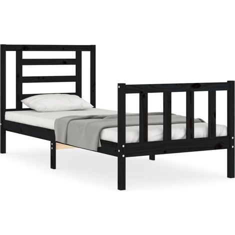 Maison Exclusive - Massivholzbett mit Kopfteil Schwarz (1/5)
