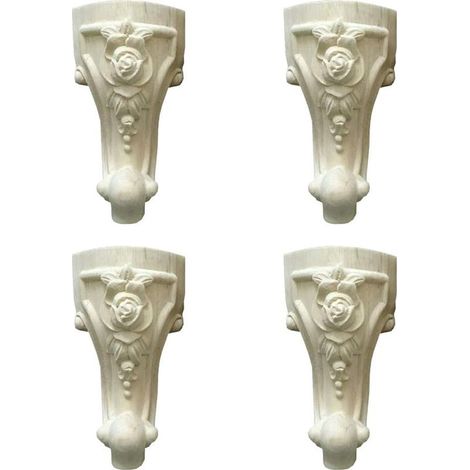 4 patas de madera talladas para muebles, 15 cm (6 pulgadas), de madera maciza, ideales para mesas, sofás y como apliques decorativos de esquina con tallado en madera de estilo europeo. (1/5)