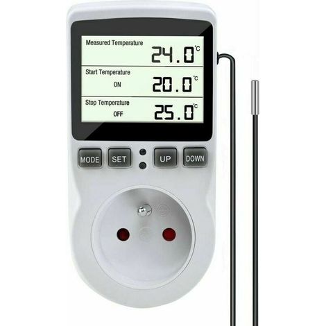 KZQ Prise Thermostat, Regulateur de Temperature, Chauffage Refroidissement Thermostat, Regulateur Numérique Thermostat avec Sonde, LCD Prise Contrleur de Température pour Terrarium Aquarium Serre (1/4)