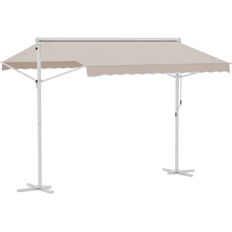 Store d'extérieur autoportant Outsunny pour jardin et terrasse, avec bras pliant et manivelle, couleur Blanc crème, 3x3 m