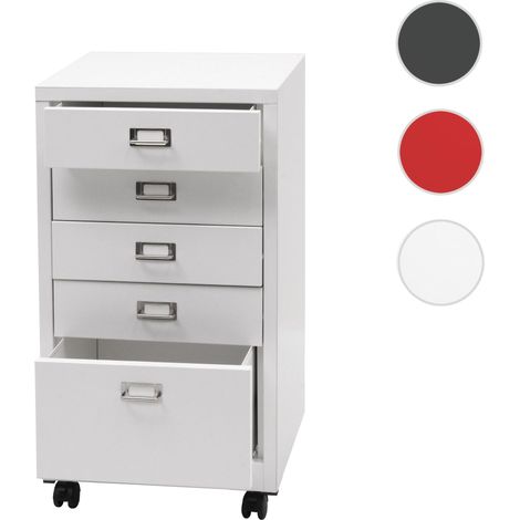 Caisson roulant HWC-L49 - armoire à tiroirs en acier armoire à dossiers - métal 75x40x41cm 5 tiroirs - rouge (1/5)