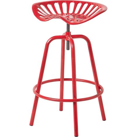 HOMESCAPES Vintage Style Metal Red Adjustable Tractor Seat Bar Stool (1/4)