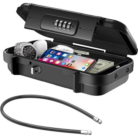 Coffre-fort portable avec code étanche antivol Coffre-fort de voyage avec serrure à combinaison, mallette de sécurité avec câble amovible pour plage, hôtel, bureau, vacances (1/5)
