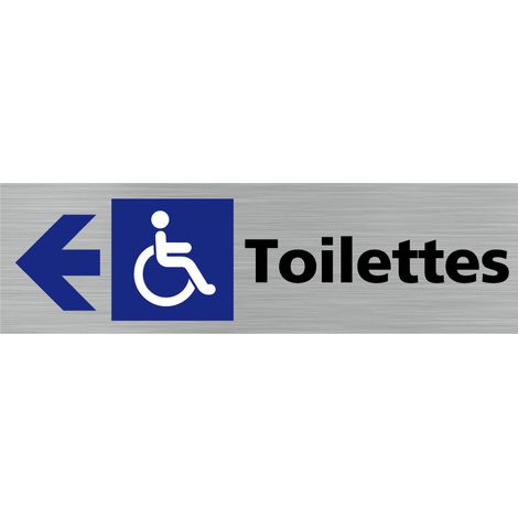 Pictogramme TOILETTES HANDICAPES FLECHE VERS LA GAUCHE (Q0417).- Adhésif aspect aluminium brossé - (1/5)