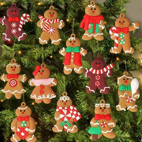 Set mit 12 weihnachtlichen Hängedekorationen in Form von Lebkuchenmännern, für Partydekorationen und Bastelarbeiten