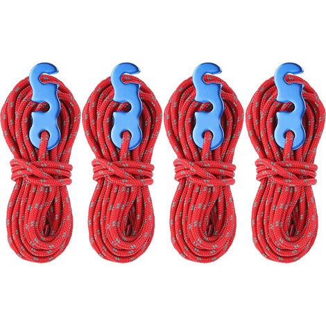 4 Pièces Corde de Tente Réfléchissante avec Mousqueton et Boucle en S pour Camping (Rouge) (1/5)