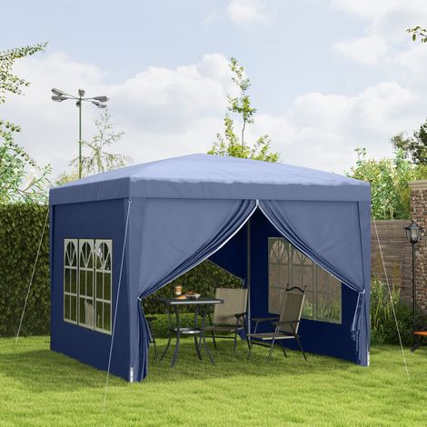 Gazebo pieghevole con 4 pareti rimovibili, 3x3 m, gazebo da giardino con borsa per il trasporto, impermeabile, anti-UV, blu.