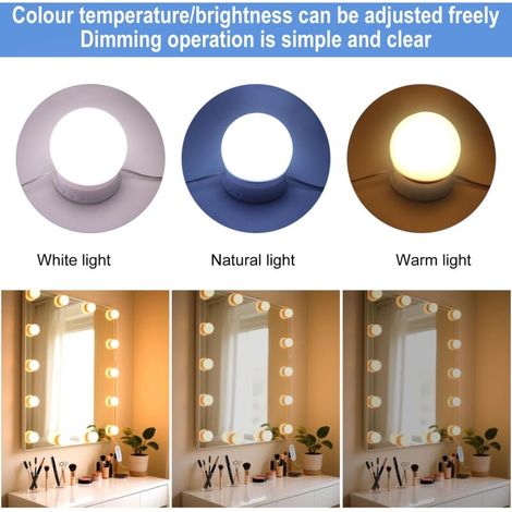 14 LED Luce per specchio, Luce per tavolo da trucco - 3 colori, Luce LED per toeletta, Stile Hollywood, Lampada per trucco, Illuminazione per tavolo da trucco, per specchio cosmetico, specchio da bagn (1/4)
