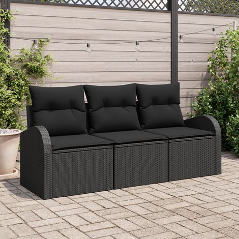 vidaXL Garden Sofa Set 3 pcs Black Poly Rattan (1/5)