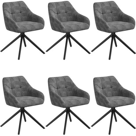 WOLTU Lot de 6 Chaises de Salle à Manger en Chenille, Pivotante à 360°, Siège Rembourrée, Chaise avec Accoudoirs, pieds en Métal, Gris (1/5)
