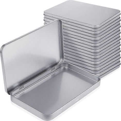 Boîte en métal rectangulaire avec couvercle à charnière, boîte de rangement en métal argentée, lot de 10 (1/5)