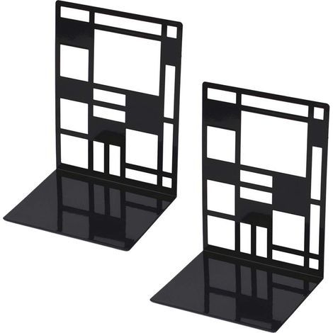 Ensemble de serre-livres, métal, noirs, serre-livres design, étagère à base antidérapante (1/5)