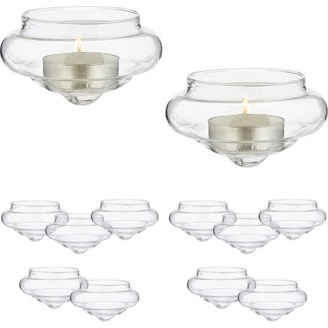 Photophore, Lot de 12, Porte-Bougie en Verre, H x D : 4,5 x 8 cm, Contenant Flottant, Transparent (1/5)